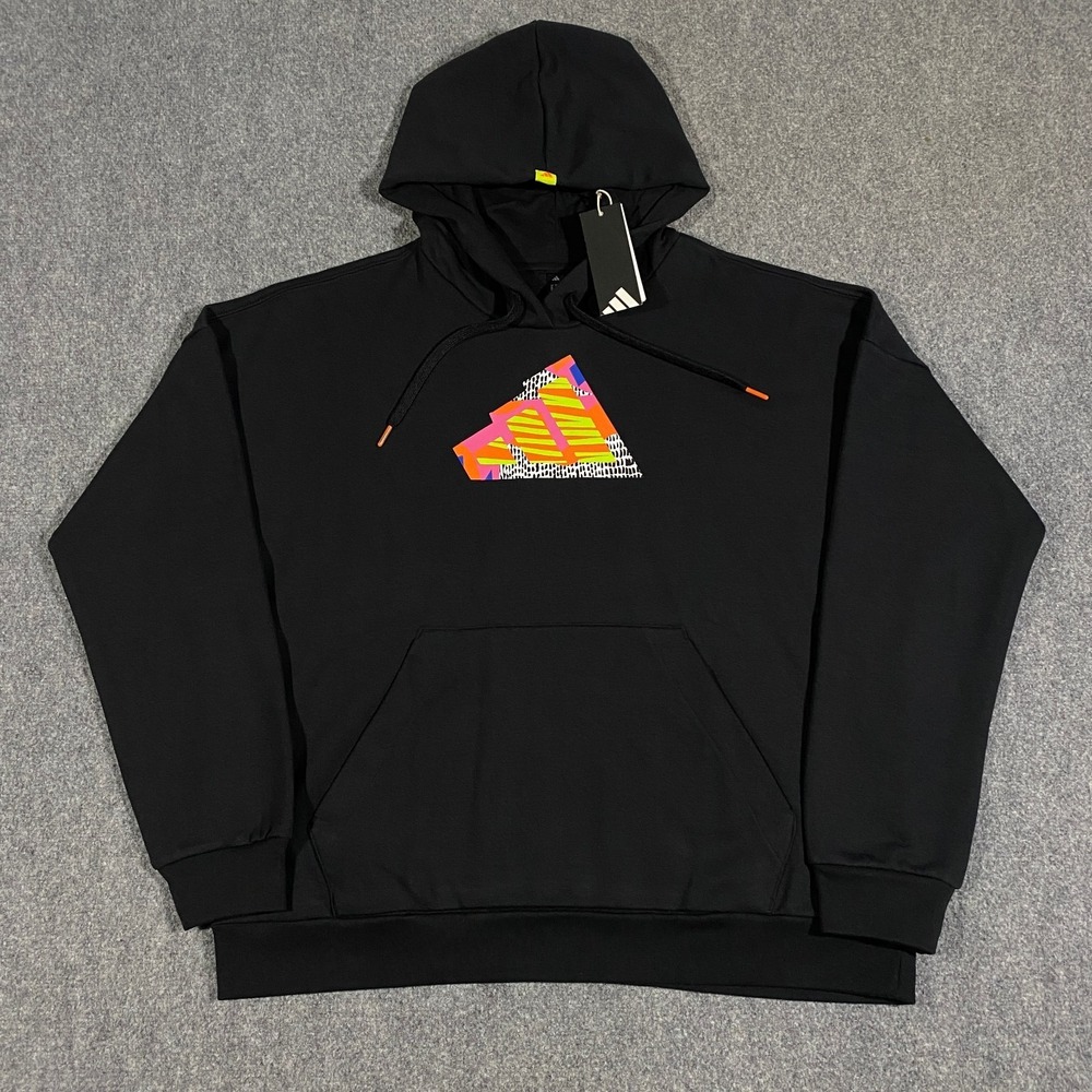 Adidas Abstract Trefoil Logo Hoodie Womens XXL Black Geometric Fleece Pullover